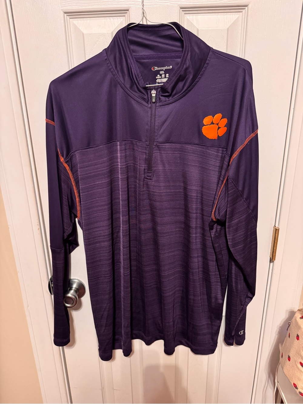 Champion Purple Half-Zip Pullover with Orange Paw Accent